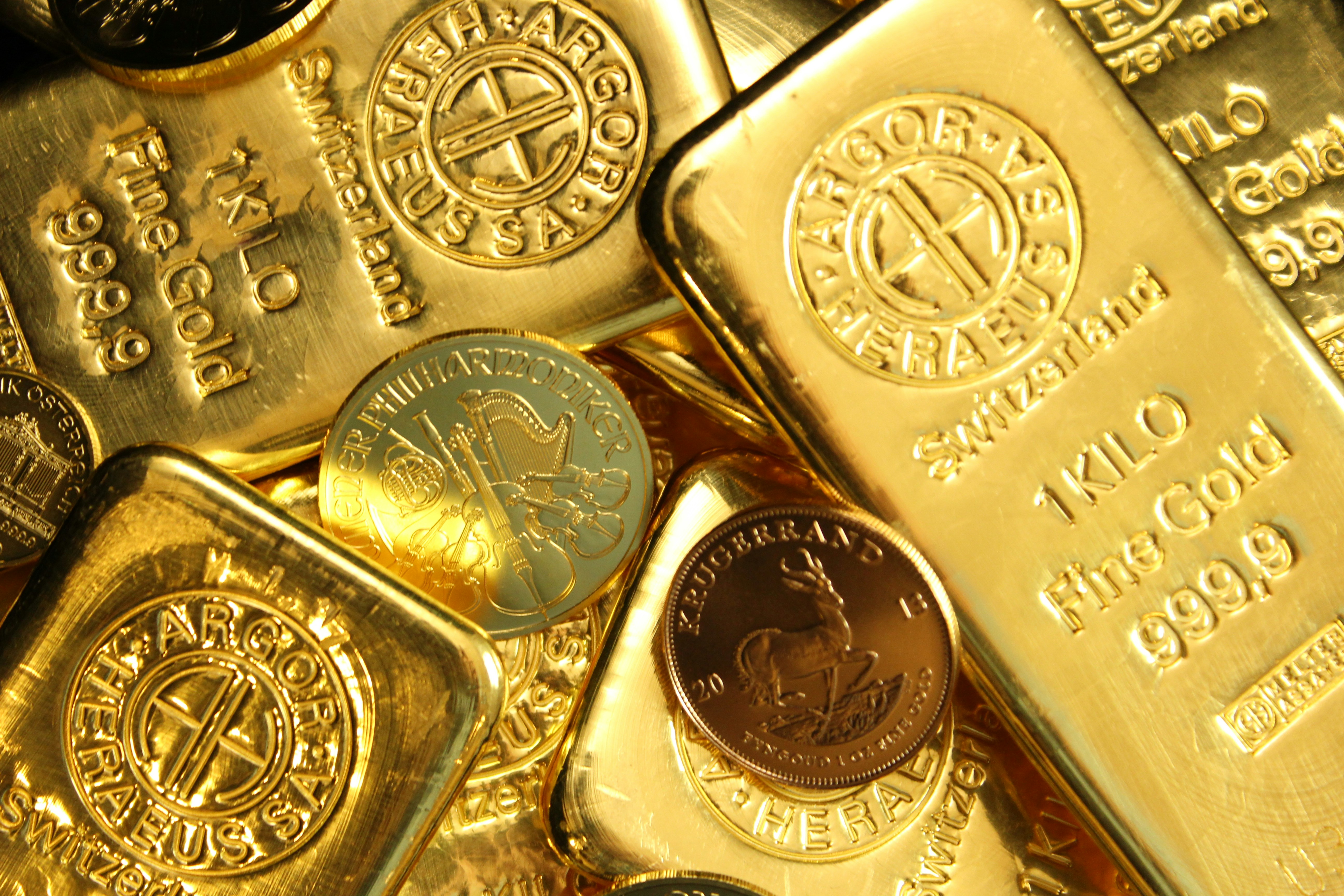 Gold bars and coins background